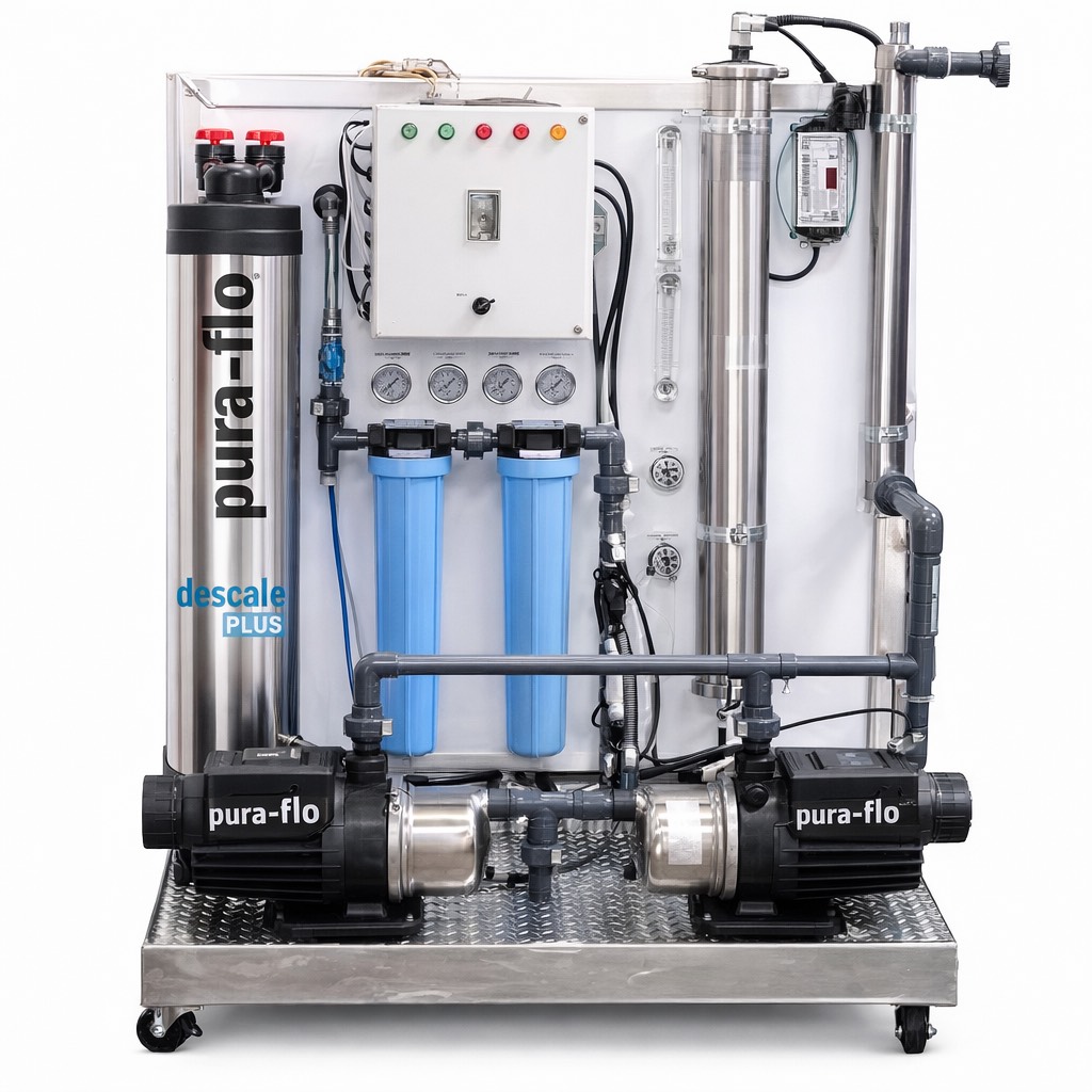 Whole-house reverse osmosis water treatment system with multi-stage filtration and pumps